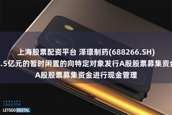 上海股票配资平台 泽璟制药(688266.SH)：拟使用不超8.5亿元的暂时闲置的向特定对象发行A股股票募集资金进行现金管理