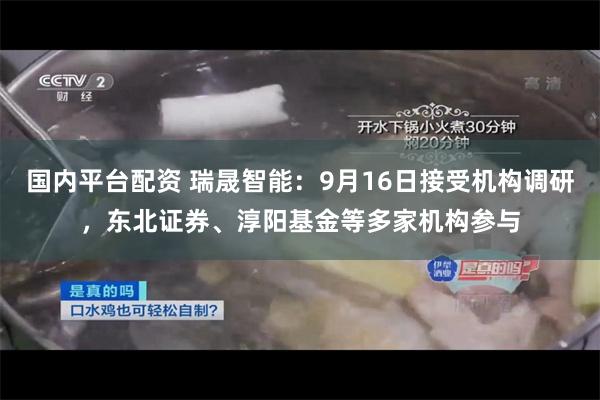 国内平台配资 瑞晟智能：9月16日接受机构调研，东北证券、淳阳基金等多家机构参与